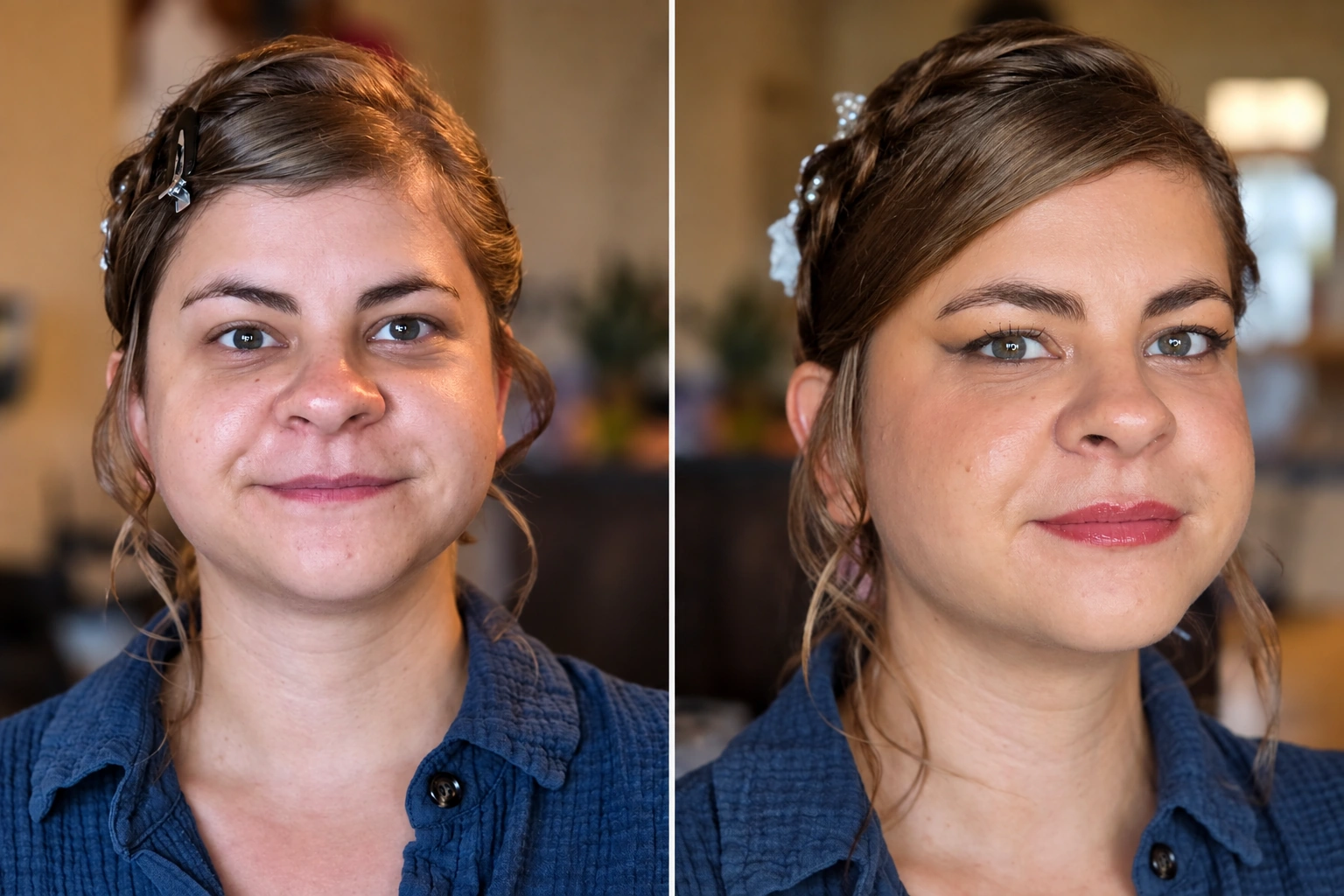 Maquillage Soft Glam chaud et lumineux de la mariée Mégane dans le vignoble nantais en septembre 2026
